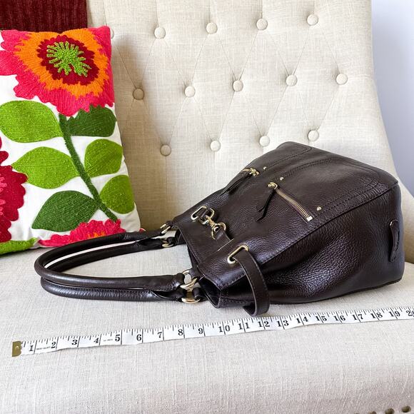 Cole Haan Chocolate Brown Handbag with Gold Accents - Picture 6 of 14